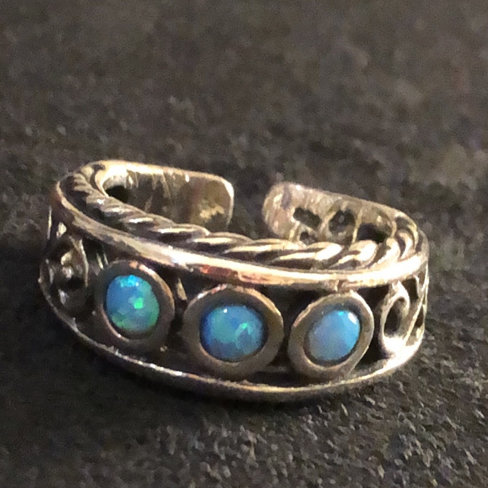 Natural Opal/925 Israel 🇮🇱 Solid Sterling Silver Slit Back Adjustable Ring